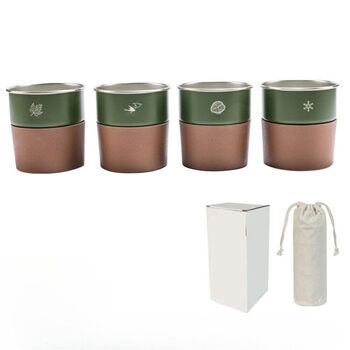 Набір стаканчиків з нержавіючої сталі об&39ємом 300 мл, кемпінговий набір з 4 предметів, портативні штабельовані дорожні стаканчики з тримачем зі штучної шкіри, харчовий матеріал 304