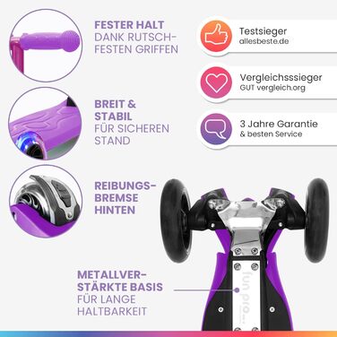 Два самокати для дітей 6 років, з дошкільного віку, до 80 кг ваги, безпечний дитячий самокат преміум-класу, самокат зі світлодіодн