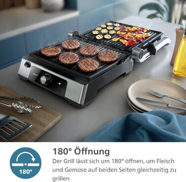 Контактний гриль Philips антипригарне покриття, регулювання температури 60C200C, розкладний корпус 180