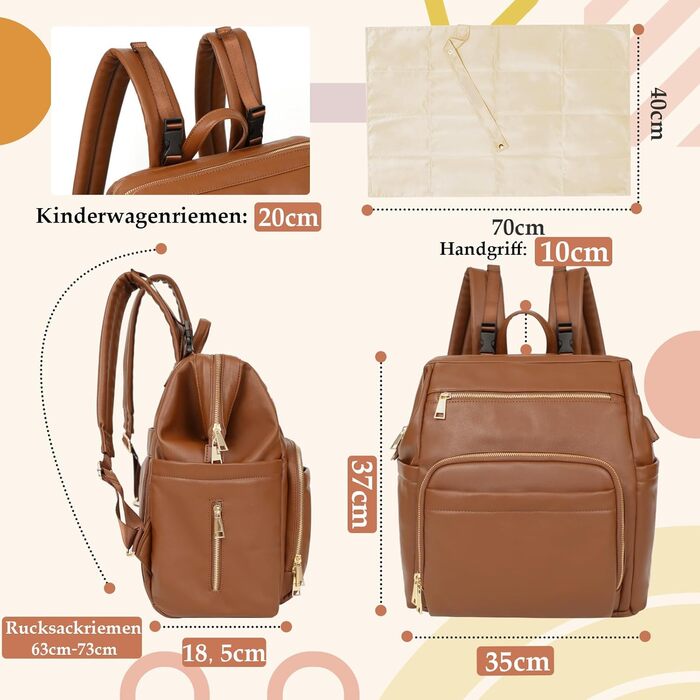 Рюкзак для підгузників, великий багатофункціональний шкіряний рюкзак для підгузників з великим портативним пеленальним рюкзаком, 2