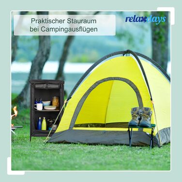 Кемпінгова шафа Relaxdays, 2 полиці, ВxШxГ 87 x 47,5 x 47,5 см, тканина та метал, кемпінгова полиця, місце для зберігання в тенті, сірий