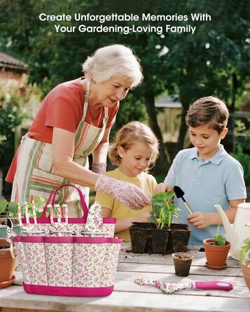 Набір садового інструменту для жінок, 26 предметів, у квітковому стилі ідеальний подарунок для садівництва В комплекті рукавички, сумка для зберігання, садові аксесуари, декоративні метелики та яскраві бирки для рослин.