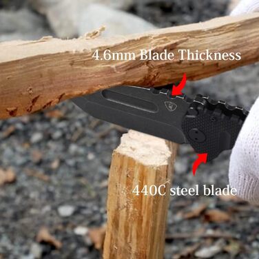 Складаний ніж Tanto з кліпсою, гострий кишеньковий ніж з лезом зі сталі 440C, чорна рукоятка G10, склобій, подарункова коробка - К