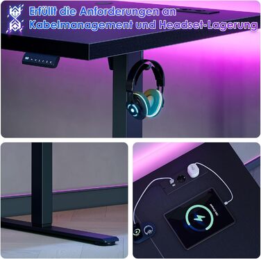 Стіл OffiGo з регульованою висотою 180x70 см, стільниця 35 мм, електричний стіл з розеткою, стіл для роботи стоячи з міцними Т-подібними ніжками, ідеальна ергономіка для офісу, ігор, чорний 180 x 70 см (35 мм)