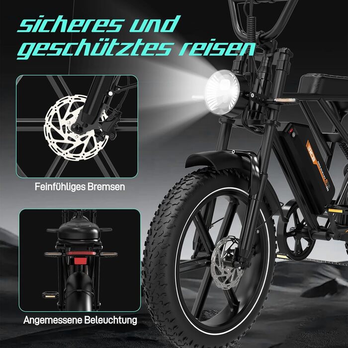 Електровелосипед, Електричний гірський велосипед для дорослих, Електровелосипед для щоденних поїздок зі знімним акумулятором 48 В 20,8 Аг, Запас ходу 3590 км, Чорний, 19 20&39&39