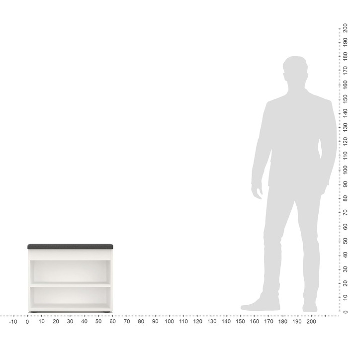 Лавка для взуття KOMTO з сидінням - Стелаж для взуття, лавка з місцем для зберігання, біла 60 x 48 x 32 см, Маленька шафка для взуття з лавкою, лавка для коридору, гардеробна лавка, Софія, біла Оббивка сіра 60 x 48 x 32 см