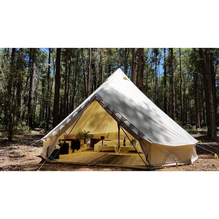 Водонепроникний кемпінговий намет, намет типі, сімейний намет, намет-піраміда, бавовняний індіанський намет з отвором для каміна, підстилка, намет-дзвін, круглий намет, груповий намет, висота стоячи, бежевий, 6 м/19,6 фута