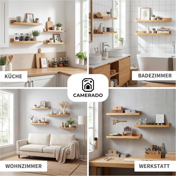 Набір з 2 бамбукових карнизів для картин Camerado, 40 см дерев&39яна настінна полиця, включаючи кришки для гвинтів, 40 см - 2 шт.