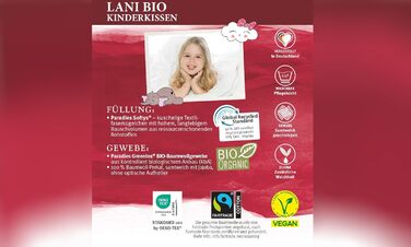 Органічна дитяча подушка PARADIES Lani 40x60 см, сертифікована Oeko-Tex, стандарт 100, клас 1, медична перевірка