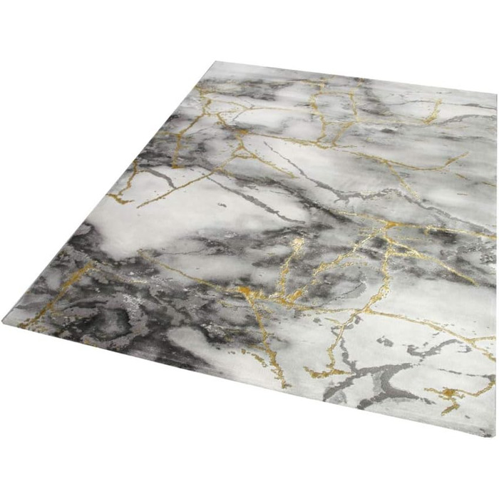 Килим CARPETIA мармуровий візерунок з блискучими волокнами сіре золото розмір 200 х 290 см