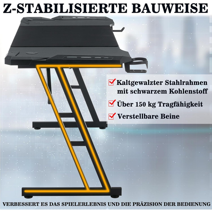 Ігровий стіл Storeo Imp, 140 x 60 см, МДФ / сталь / вуглецеве волокно, чорний