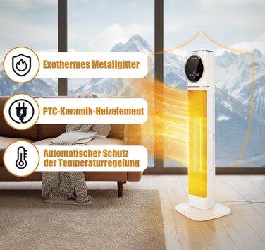 Електричний вентилятор-обігрівач, керамічний нагрівач PTC потужністю 2500 Вт з коливаннями 90, 9-годинним таймером та захистом від перегріву/перекидання, компактний та тихий, енергозберігаючий для офісів