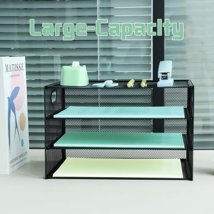 Лоток для листів з ручкою, 3-рівнева металева сітка, органайзер для столу, лотки для паперу A4, органайзери для столу, акуратний тримач для журналів для дому, офісу, чорний