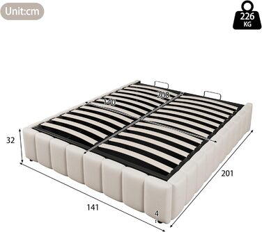 М&39яке ліжко 140x200, двоспальне ліжко з місцем для зберігання та рейковим каркасом, без узголів&39я, каркас ліжка з гідравлічною шухлядою для зберігання, гідравлічне ліжко, ліжка з місцем для зберігання, каркас ліжка, дитяче ліжко, лляне, без матраца, б