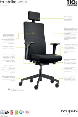 З підголівником ергономічне офісне крісло чорний сучасний дизайн домашній офіс екологічно сертифіковане від Dauphin Black з підголівником, 9246