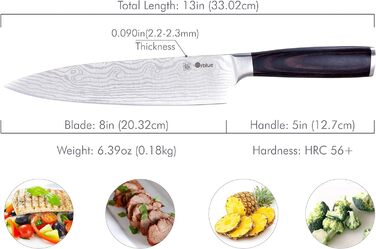 Професійний ніж ORBLUE 8 Chef Knife - ніж з нержавіючої сталі з нековзною ергономічною ручкою, гострий кухонний ніж, ніж для шеф-к
