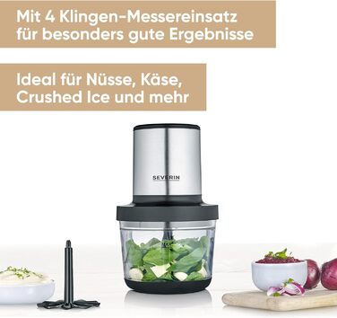 Універсальний подрібнювач SEVERIN, мультиподрібнювач для грубого та дрібного подрібнення, подрібнювачі для колотого льоду, сиру, горіхів та іншого, матова чорна/матова нержавіюча сталь, KM 3867