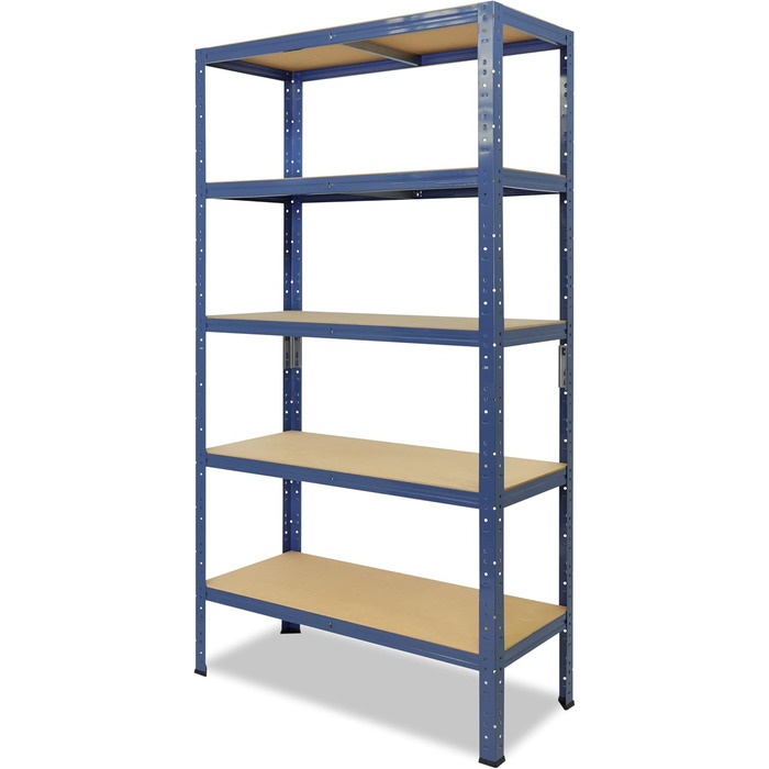 Надміцний стелаж для дому, синій/металевий стелаж з 5 полицями/стелаж для підвалу, стелаж для гаража, стелаж для майстерні або стелаж для зберігання/металевий стелаж без болтів, вантажопідйомність 175 кг, В 200 см / Ш 50 см / Г 40 см, 200x50x40