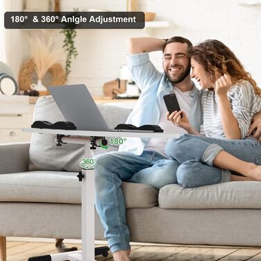 Невеликий розкладний стіл, бічний столик на колесах, регульований по висоті, комп&39ютерний стіл, мобільний стіл для роботи стоячи, ергономічний, поворотний на 360 (білий, 60 x 40 x 61 95 см) 60x40x61-95 см Білий