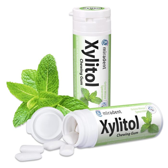 Жувальна гумка miradent Xylitol Dental Care м’ятна – 12 шт. без цукру, з ксилітом, веганська, профілактика карієсу