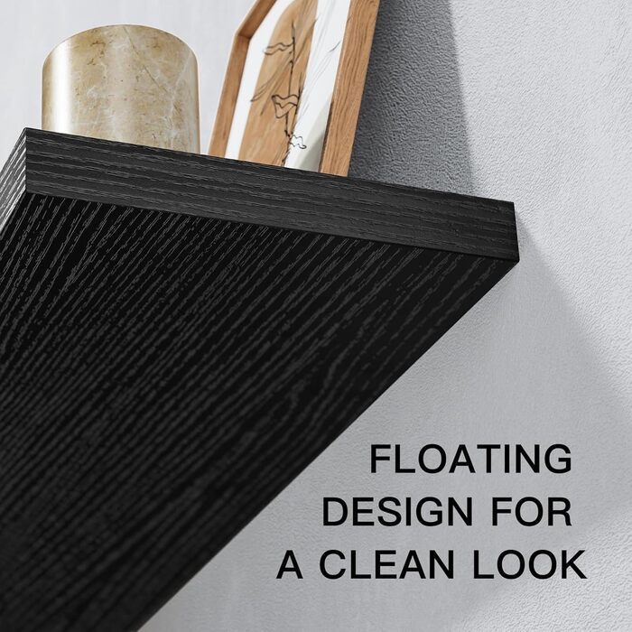 Настінна полиця STOREMIC, чорна, 60 см, комплект із 2 настінних полиць, плаваюча полиця з максимальним навантаженням 20 кг, рівна оброблена поверхня, підходить для робочих місць, офісів та віталень