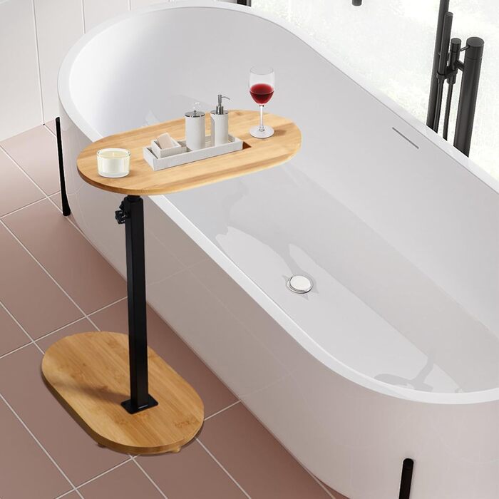 С-подібний бічний столик, регульований по висоті, маленький столик, журнальний столик з бамбука та металу, журнальний столик для дивана, бічний столик, тумбочка для дивана, тумбочка для вітальні, ванної кімнати, ліжка, дивана та кави, стиль 1