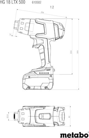 Акумуляторний фен Metabo HG 18 LTX 500 - 610502850 - 18 В - Легкий фен для потужного нагрівання - Без акумулятора та зарядного при