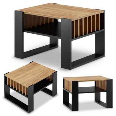 Журнальний столик для дивана Невеликий журнальний столик з чорного дуба з місцем для зберігання Сучасний журнальний столик з рейками Журнальний столик Невеликий столик Журнальний столик шириною 65 см Міцний журнальний столик з чорного дуба