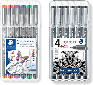 Набір пігментних підводок Staedtler Fineliner з 6 шт. , з коробкою ( асорті 0,3 мм стандартний набір чорний)