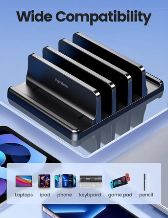 Вертикальна підставка для ноутбука - компактна та регульована, 5-в-1, з 3 слотами для MacBook, ноутбуків, iPad та ноутбуків до 17,3 дюймів - Чорна. Чорний / Schwarz