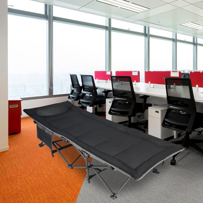 Складане туристичне ліжко з наматрацником для дорослих, XXL 190 x 71 x 38 см, Складане туристичне ліжко з матрацом для кемпінгу, саду, використання в приміщенні та на вулиці, чорне