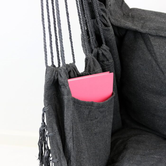 Підвісне крісло з 2 подушками, антрацит м&39яка ковдра У комплекті тримач для напоїв та відділення для книг Підвісна гойдалка, вантажопідйомність до 120 кг Підвісне крісло для приміщень та вулиці, стельова гойдалка