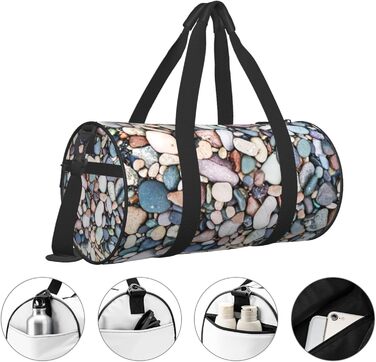 Спортивна сумка, дорожня сумка, пляжна сумка, кольорові камінці, сумка на ніч, чорна, універсальний розмір, сумка для подорожей