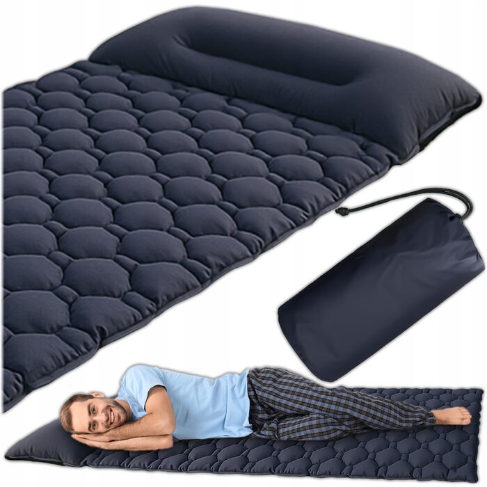 Надувний матрац для кемпінгу з подушкою 190x60 см, надлегкий килимок для сну, товщина 5 см, вантажопідйомність 100 кг, надувний матрац для кемпінгу, трекінгу, активного відпочинку, пляжу, складається з сумкою