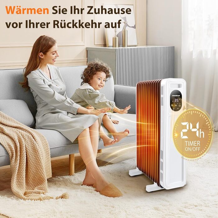 Енергозберігаючий масляний радіатор потужністю 2500 Вт з пультом дистанційного керування, 13 ребрами, розумний термостат, 3 режими нагріву, 24-годинний таймер, світлодіодний дисплей, захист від перекидання та перегріву, портативний електричний обігрівач з