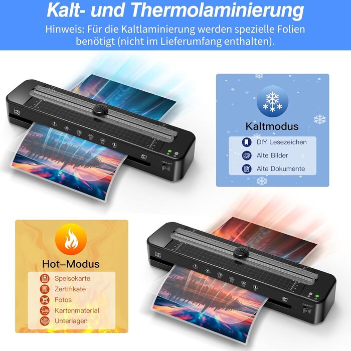 Ламінатор A3 з системою захисту від застрягання ABS, ламінатор з 30 аркушами ламінувальних пакетів для A3, A4, A5, A6 - Універсальний гарячий/холодний ламінатор для офісу, дому та школи
