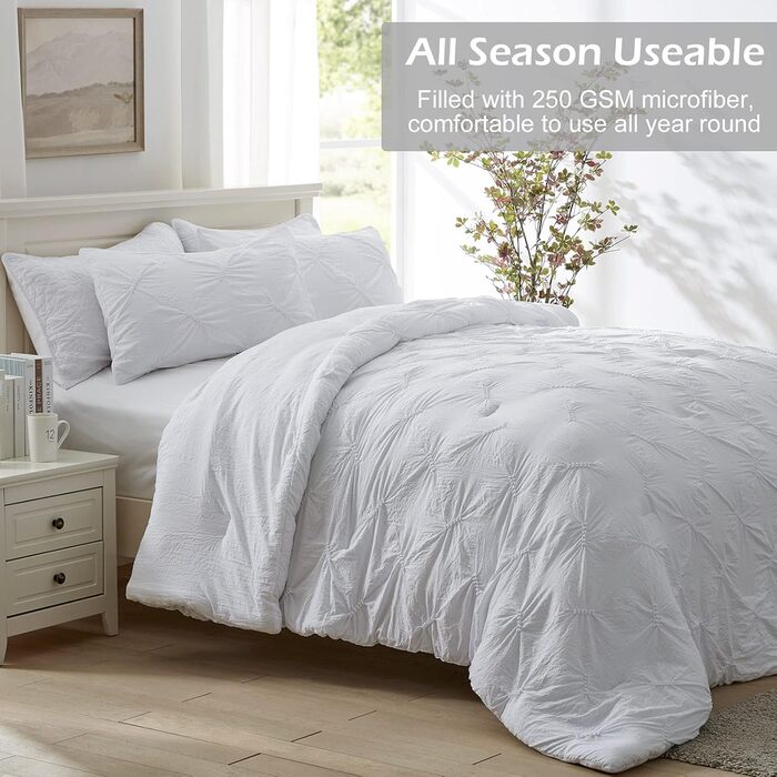 Комплект постільної білизни SEMECH Queen, ультрам'яка мікрофібра, 3-спальний, білий, двоспальний, з 2 наволочками
