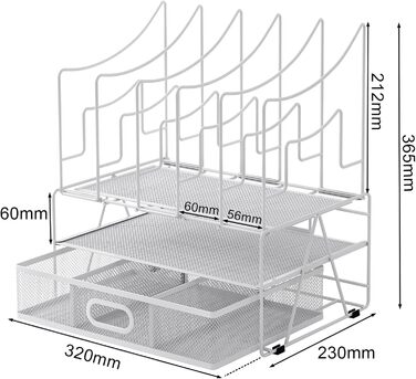 Металевий офісний органайзер EasyPAG A4 з 6 відділеннями, тримач для документів, лоток для файлів, тримач для журналів, лоток для листів, органайзер для паперових журналів з шухлядою для канцелярського приладдя, білий