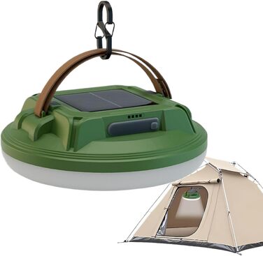 Сонячний кемпінговий ліхтар, 4 режими, водонепроникний, 7200 мАг, світлодіодний кемпінговий та вуличний ліхтар, індикатор заряду батареї, для активного відпочинку, таких як піші прогулянки, походи та риболовля (зелений)