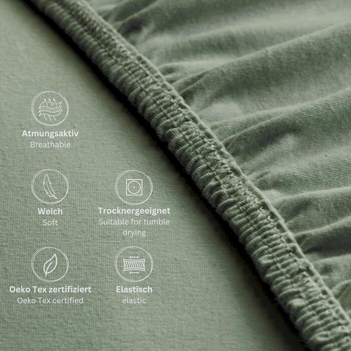 Простирадло на резинці 180x200 см Зелене до 200x200 см - Розкішне простирадло на резинці з бавовняного трикотажу, сертифіковане Oeko-Tex - для матраців до 30 см та ліжок з пружинним блоком - Простирадло для ліжка розміру King 180 x 200 см - 210 x 220 см З