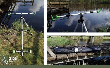 Тримач для вудок для серфкастингу Zite Fishing - Алюмінієвий штатив для 2 вудок для серфкастингу - Тримач для вудок для серфкастингу на штатив - Телескопічна підставка для вудок з сумкою, Тримач для вудок-штатив, Тримач для вудок для серфкастингу