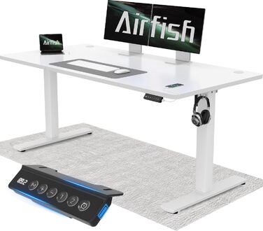 Стіл Airfish з регульованою висотою 140x60 см з USB-портом, електрично регульований стіл з функцією пам&39яті, 73-118 см, білий