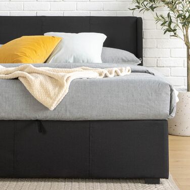 Ліжко Zinus Maddon з м&39якою поверхнею 140x200 см з місцем для зберігання - Висота 31 см з дерев&39яною рейковою основою та узголів&39ям - Гідравлічний підйомний механізм та місце для зберігання - Чорне 140 x 200 см Чорний