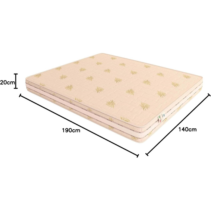 Ортопедичний пружинний матрац Baldiflex, висота 20 см, розмір 140 x 190 x 20 см, традиційні пружини Bonnell, чохол з алое вера з вентиляцією, гіпоалергенний, стійкий до кліщів, дихаючий