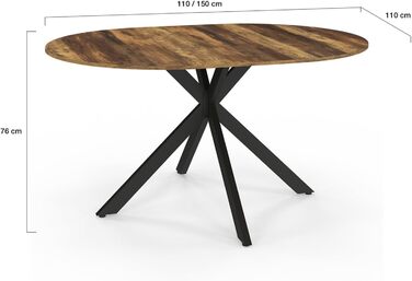 Розкладний круглий обідній стіл ALIX 4-8 персон на ніжці-павутині чорного кольору зі стільницею з темного дерева Hawkins 110-150 см