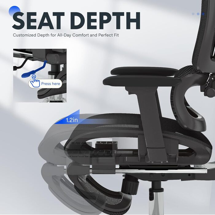 Ергономічне офісне крісло FLEXISPOT, стілець для роботи з підставкою для ніг, 3D підлокітники, 3D підголівник, 5D спинка, дихаюче сидіння, вантажопідйомність до 136 кг, ErgoX, чорний (з підставкою для ніг) Lite