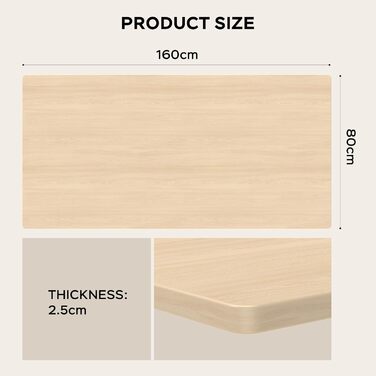 Повна стільниця 160x80 см - екологічно чиста деревина з меламіновим покриттям, біла стільниця товщиною 25 мм для меблів своїми руками, обіднього столу, робочої поверхні - ударостійка кромка ABS (бежевий, 160 см x 80 см) Бежевий 160 см x 80 см