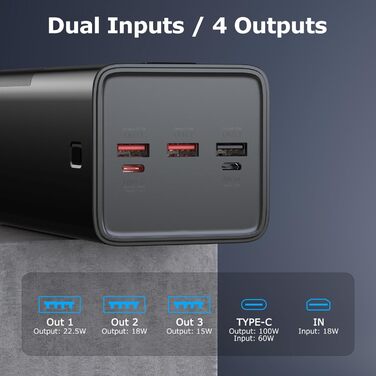 Портативний зарядний пристрій Powerbank 50000mAh швидка зарядка USB C ноутбук зовнішній блок живлення, 4 виходи 3 входи світлодіод