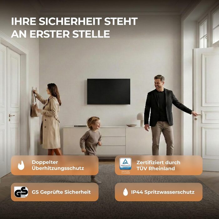 Інфрачервоний обігрівач BR Bringer 1000 Вт - Енергозберігаючий інфрачервоний електричний обігрівач - Сертифіковано TV та GS - Німецький бренд якості (чорний) Чорний 1000 Вт