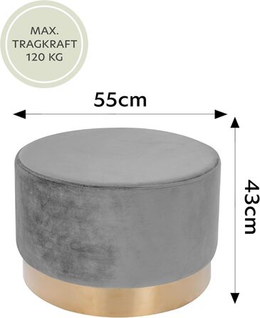 Оксамитовий пуф/туалетний стілець різних розмірів і кольорів із золотою обробкою для вітальні, спальні або гардеробної, великий круглий, колір сірий 300 сірий